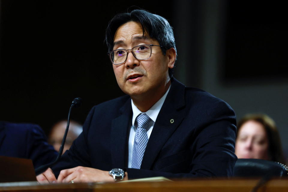 Acting Comptroller of the Currency Michael Hsu testifies before a Senate Banking, Housing, and Urban Affairs Committee hearing following recent bank failures, on Capitol Hill in Washington, U.S., May 18, 2023. REUTERS/Evelyn Hockstein