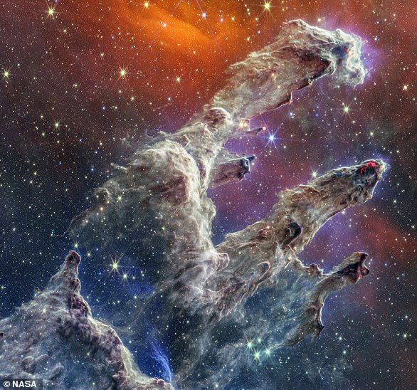 Resembling a ghostly hand, the Pillars of Creation are part of the Eagle Nebula, located 6,500 light-years from Earth, and are known to be a source of star formation.